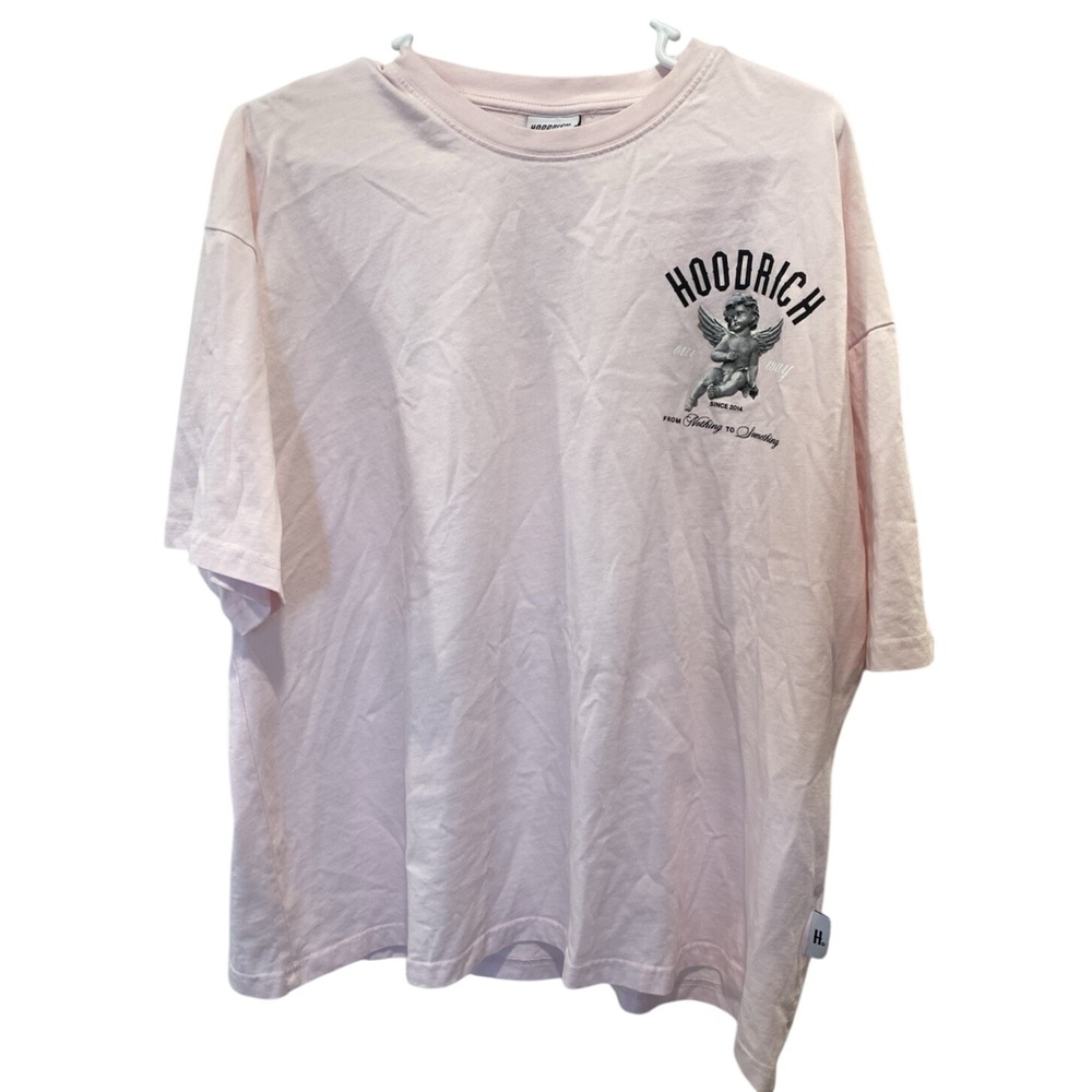 Hoodrich T-Shirt Mens Large‎ Pink From Nothing To Something Angel Embroidered
